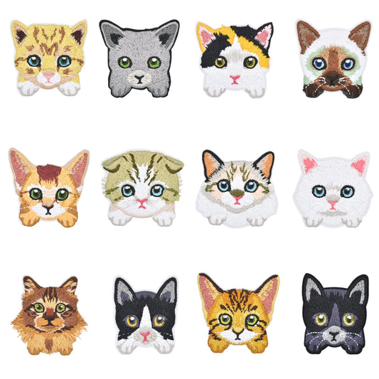 12PCS Cute Embroidered Cat Patches